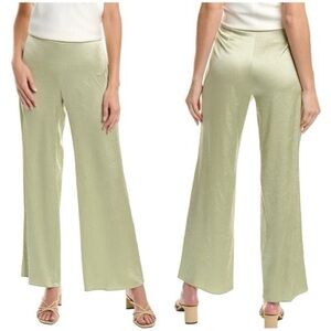 NWT Vince Satin Bias Green High Waisted Wide Leg Crinkle Texture Pants Large